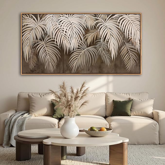 Boho Wall Art - Modern Minimalist Brown Canvas Artwork,Neutral Pictures for Living Room Textured Large Wall Art for Bedroom Wall Decor Framed Paintings 24×48IN