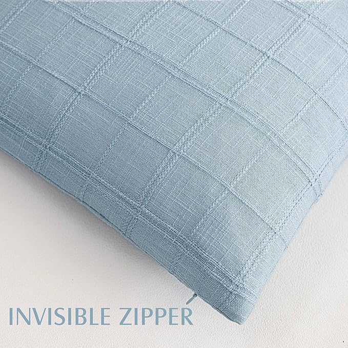 Foindtower Set of 2 Decorative Linen Check Throw Pillow Covers Neutral Farmhouse Vintage Cushion Covers Cozy Modern Boho Accent Home Decor for Sofa Chair Couch Bedroom Living Room,14×36 Inch,Sky Blue