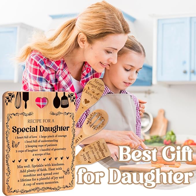 Gifts for Daughter - "Recipe for a Special Daughter" Daughter Birthday Gifts Cutting Board Set, Bamboo-Made Engraved Utensil Set Birthday Gifts for Daughter, Mothers Day Gifts for Daughter