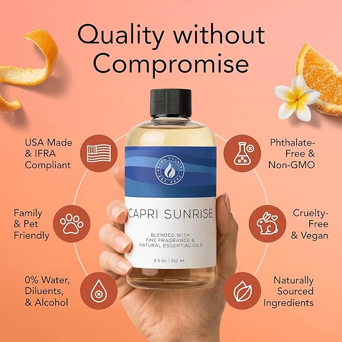 Aroma Country Capri Sunrise Diffuser Oil - Volcano Inspired - Luxury Essential Oils for Diffuser Refill & Air Freshener Room Spray, Long-Lasting, Natural Home Fragrance for Scent Machines (4 Fl oz)
