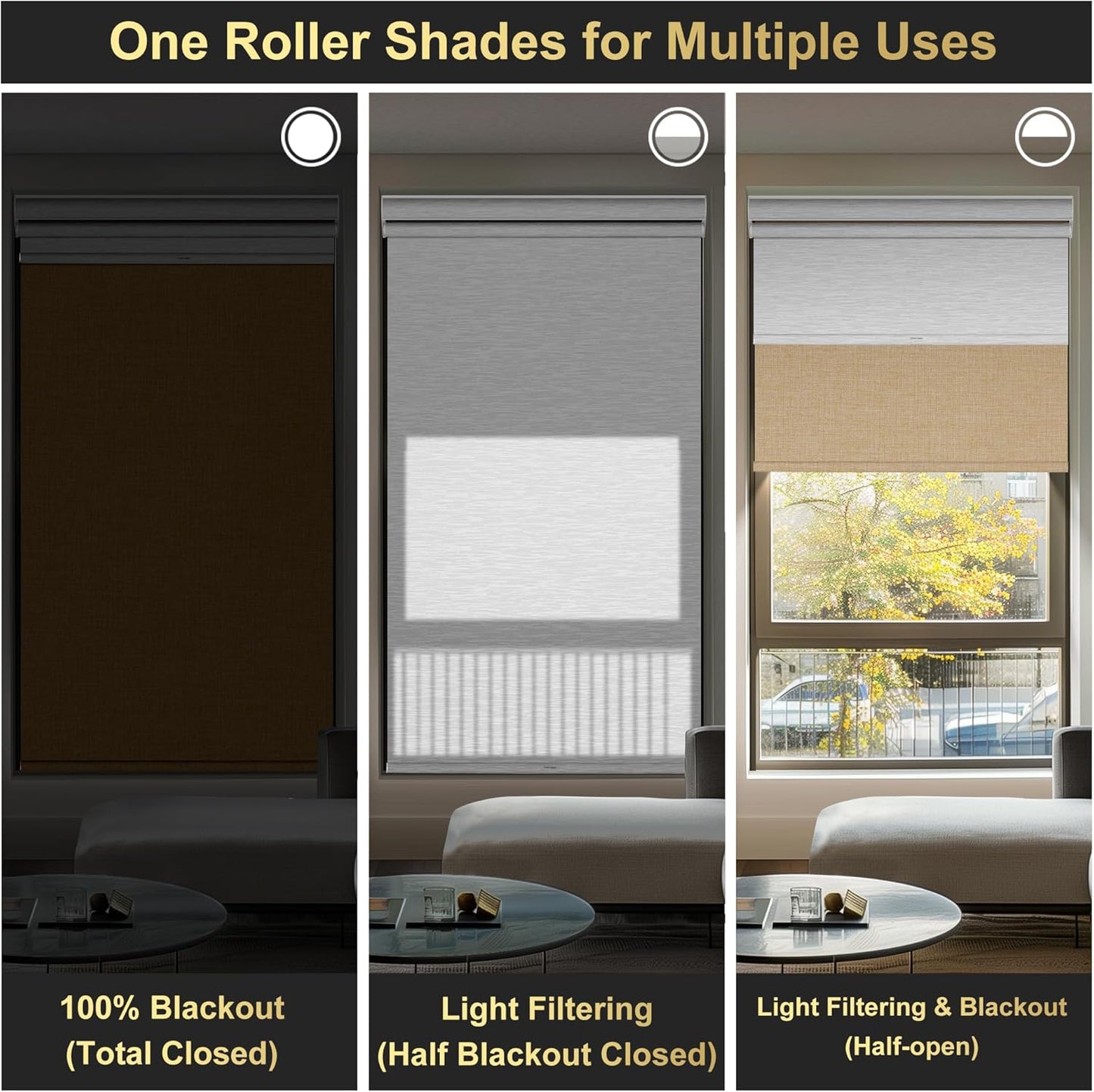 BERISSA Cordless Double Roller Shades with Cassette Valance, Blackout and Light Filtering Shades for Home Office Door. Linen Beige and White. 43 W x 80" H