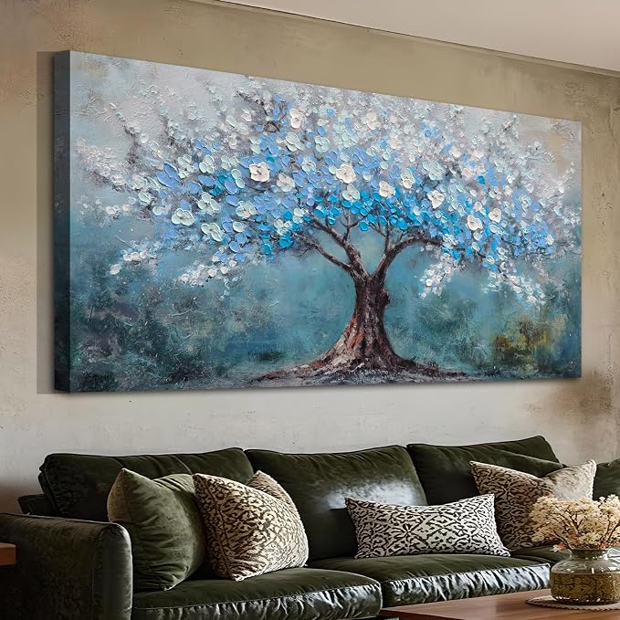 Acocifi Large Artwork Tree of Life Canvas Wall Art for Living Room 58"x29" | Textured, Blue Painting Wall Decor, Durable Colorfast, Ready to Hang, Suitable for Living Room Bedroom Home Decor