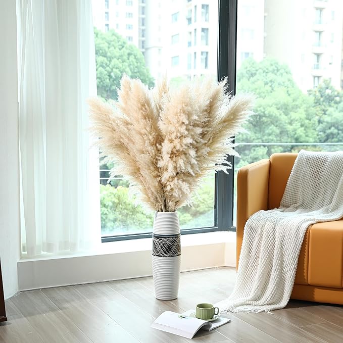 Wertuirk 10 Stems 46 inch Tall Pampas Grass Decor - Large Fluffy Dried Pompas Grass for Floor Vase - Rustic Wedding, Baby Shower, Party, Farmhouse, Boho Home Decor