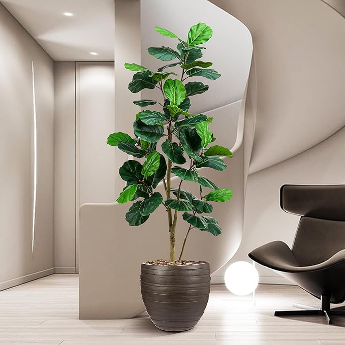 Artificial Fiddle Leaf Fig Tree 7FT, Large Realistic Faux Ficus Lyrata Plant with Pot Large Faux Plant for Indoor Outdoor Home, Office, Living Room, Bathroom Decor