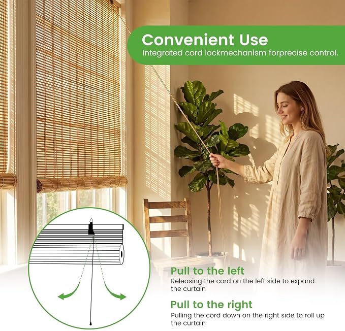 Bamboo Blinds, Easy to Install Bamboo Shades for Indoor Windows, Custom Sizes Roller Shades for Indoor Windows, Roll Up Blinds Indoor Outdoor Patio