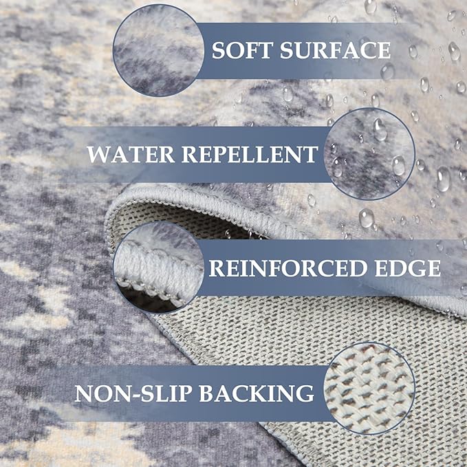 RELEANY Washable Area Rugs Square 8ft Non-Slip Modern Abstract Soft for Living Room Entryway Bedroom Nursery, Print Pattern, Purple Grey Cream Yellow