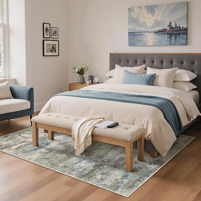 BEIMO Area Rugs 5x7 for Living Room Bedroom, Modern Abstract Machine Washable Rug, Large Soft Low Pile Floor Carpet with Non Slip Backing for Dining Room, Blue/Taupe