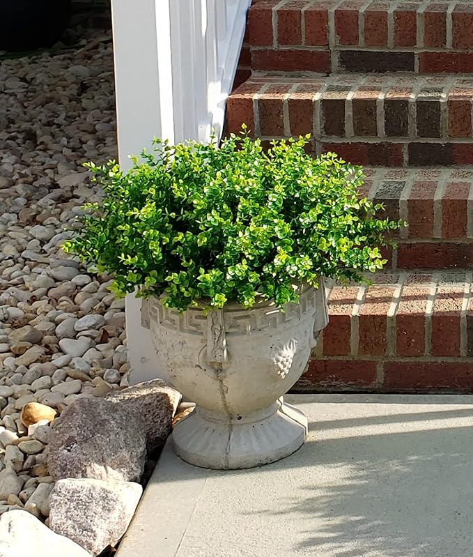 Ouddy Decor 8 Bundles Artificial Greenery Stems Fake Plants Outdoor UV Resistant Faux Plastic Boxwood for Kitchen Office Garden Porch Farmhouse Window Box Home Decor