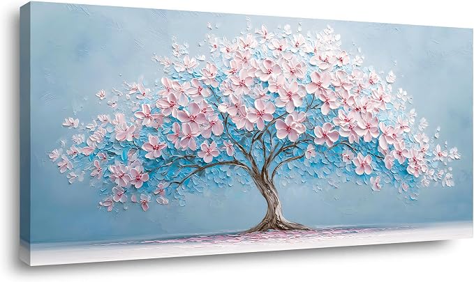 Ggaafet Pink Blue Tree Wall Art for Bedroom Canvas Oil Painting Prints Beautiful Tree of Life Art Deco Modern Artwork Office Family Dining Room Decor