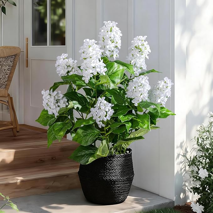 2 Pack Large Faux Hydrangea Plants UV Resistant Fake Plastic plantas Flowers Trees Indoor Outdoor Realistic Floor Plants Artificial Tree for Home Porch Garden Office Porch Patio Front Bonsai Decor