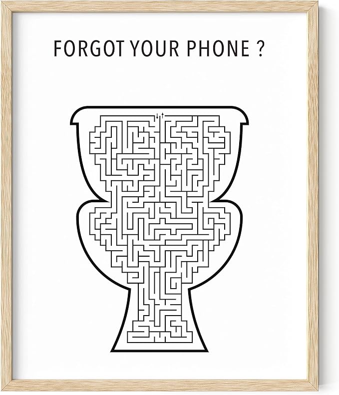 HAUS AND HUES Funny Bathroom Decor – Toilet Maze Wall Art, Humorous Bathroom Sign, Fun Wall Print for Guest Bath or Restroom (16x20, Beige Frame)
