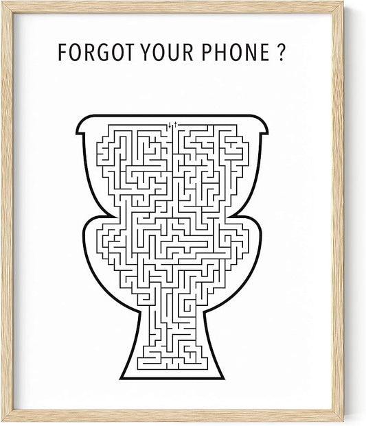 HAUS AND HUES Funny Bathroom Decor – Toilet Maze Wall Art, Humorous Bathroom Sign, Fun Wall Print for Guest Bath or Restroom (16x20, Beige Frame)