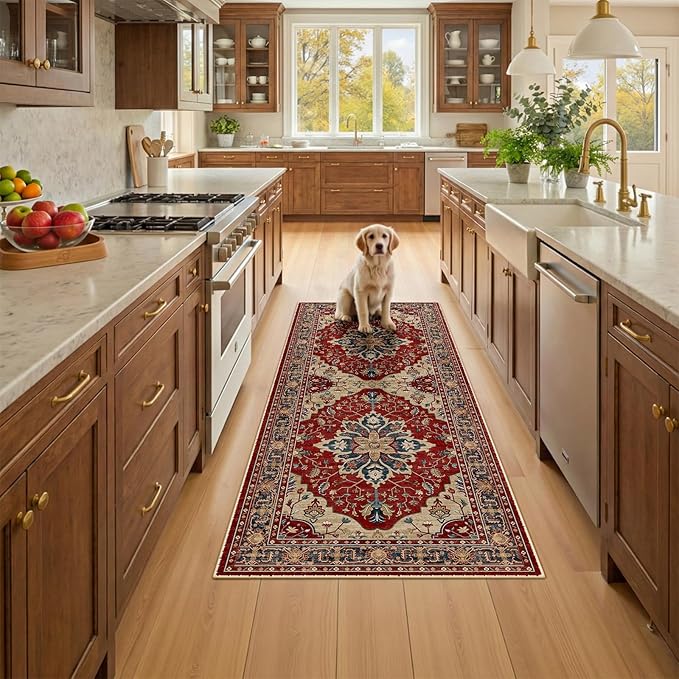 RELEANY Area Rugs 2'x6' Runner Rug Non Slip Washable for Kitchen Hallway Bedroom Beside Laundry Room Bathroom Rug, Floor Carpet, Red Blue