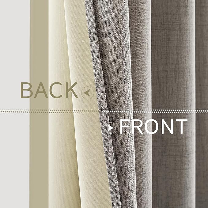 MIULEE 100% Blackout Linen Textured Curtains for Bedroom Solid Thermal Insulated Warm Taupe Grommet Room Darkening Curtains & Drapes Luxury Decor for Living Room Nursery 42 x 90 Inch (2 Panels)