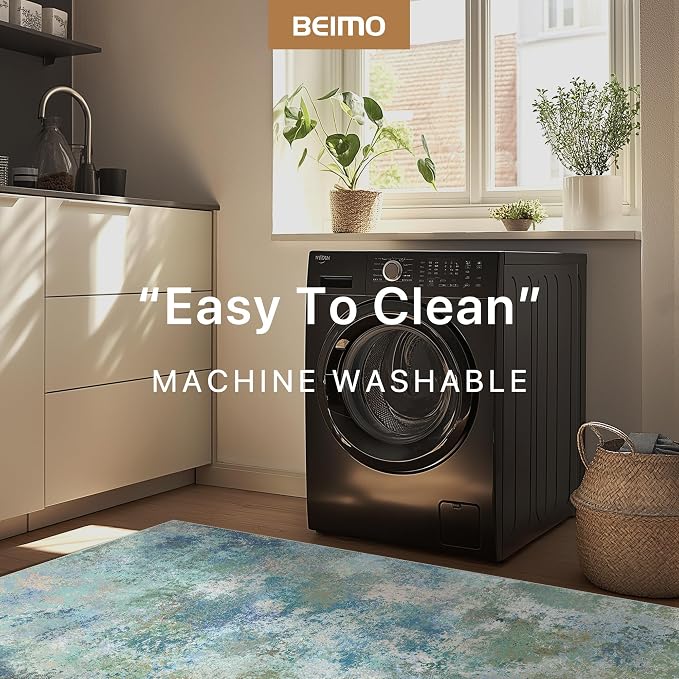 BEIMO Area Rugs 5x7 for Living Room Bedroom, Modern Abstract Machine Washable Rug, Large Soft Low Pile Floor Carpet with Non Slip Backing for Dining Room, Blue Green