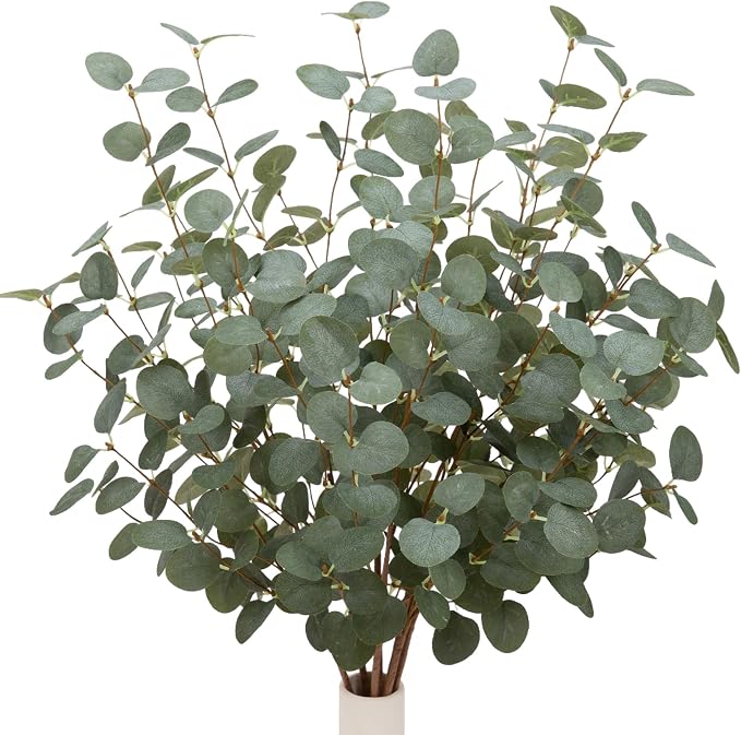 12 Pcs 27" Eucalyptus Stems Greenery Stems Eucalyptus Leaf Spray in Green Silk Plastic Plants Floral Artificial Plants for Home Party Wedding Decoration(Dark Green)