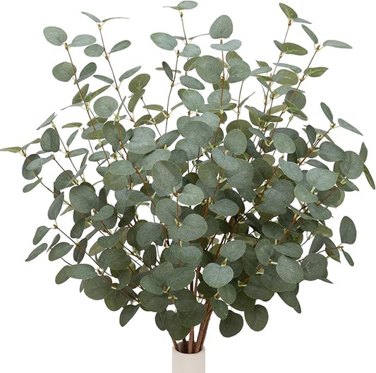 12 Pcs 27" Eucalyptus Stems Greenery Stems Eucalyptus Leaf Spray in Green Silk Plastic Plants Floral Artificial Plants for Home Party Wedding Decoration(Dark Green)