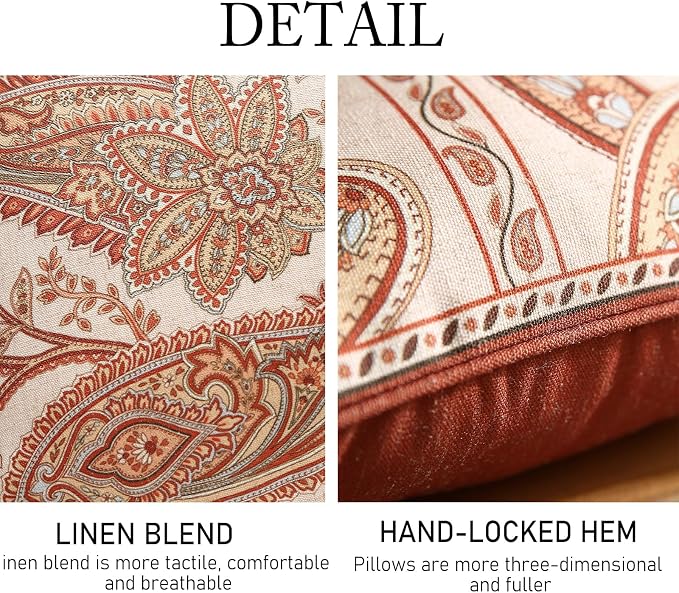ISAENNE Vintage Linen Throw Pillow Cover,Set of 2,20"x12"-Chauffrey A | Designer Elegant Rectangle Pillow Cover,Concealed Zipper Design,Cashew Pattern,Sofa,Bedroom,Living Room,Lounge Chairs