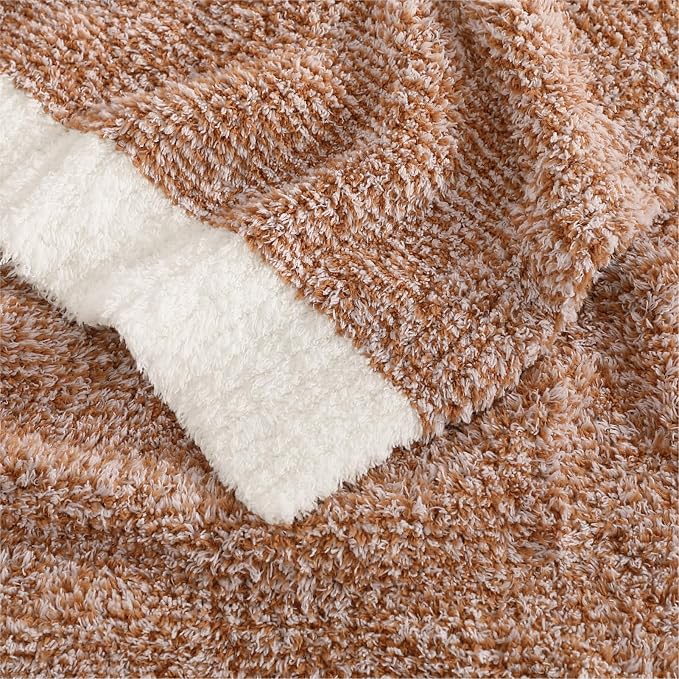WRENSONGE Soft Twin Blanket for Bed-Cozy Warm Reversible Knitted Blankets | Lightweight Fluffy Decor for Women, Mom, Her & Girls, Sofa, Chair, Couch, 60x80in, Cationic Dyeing Burnt Orange