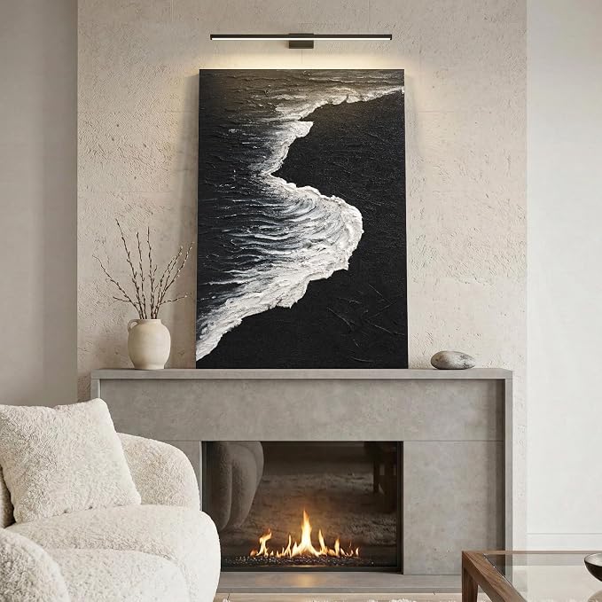 Abstract Black & White Ocean Wave Wall Art, Vertical Textured Oil Painting | Hand-Painted Modern Minimalist Artwork for Living Room Bedroom Office, Large Coastal Wall Decor Inspired by Shoreline Rhythm