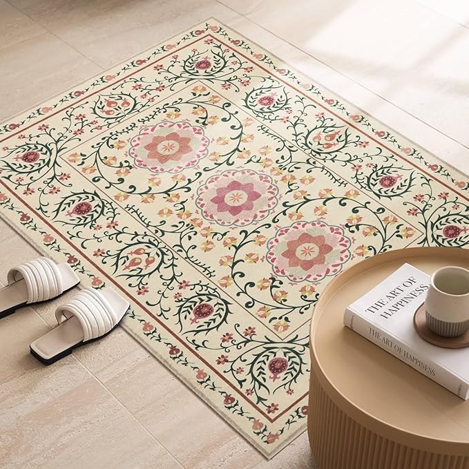 Rugxara Door Mat Floral Entryway Rug, Washable Samll 2x3 Rugs, Boho Yellow Front Door Mats, Non Slip & Low Pile Throw Accent Carpet for Indoor Entrance, Bathroom and Kitchen(Yellow 2x3ft)