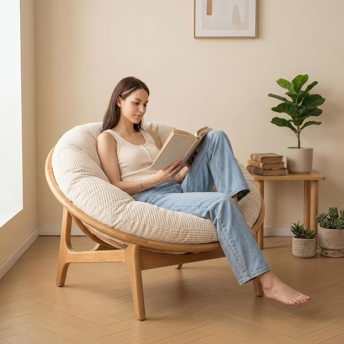 Yddsky Papasan Round Chair Cushions(Without Chair),White,48 x 48 x 6Inch | Detachable Corduroy Cover，Memory Foam Filling，Oversized Round Chair Pad