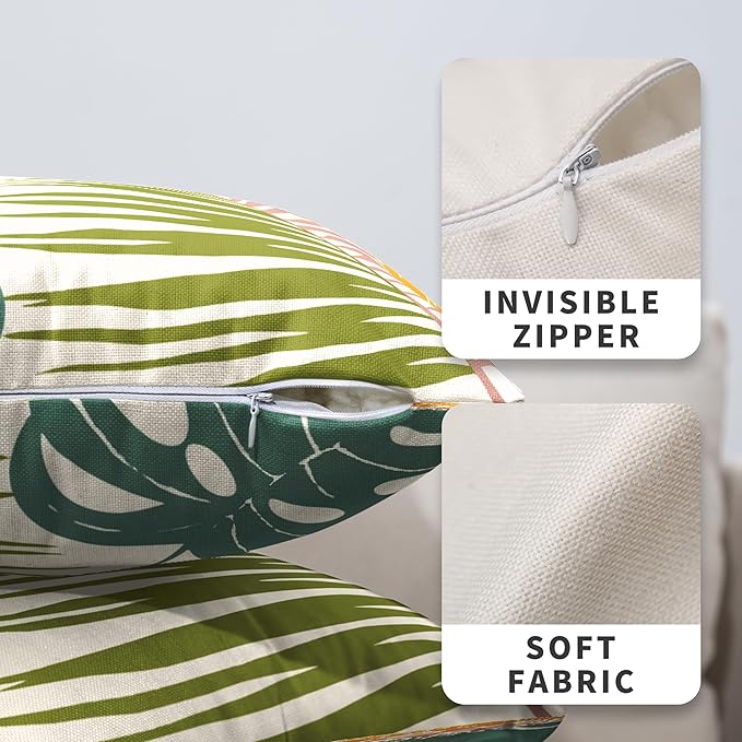 Summer Tropical Leaves Throw Pillow Covers Palm Banana Leaf Pillow Covers 20x20 Abstract Sun and Monstera Leaf Cushion Case Set of 2 for Sofa Patio Indoor Outdoor Decor