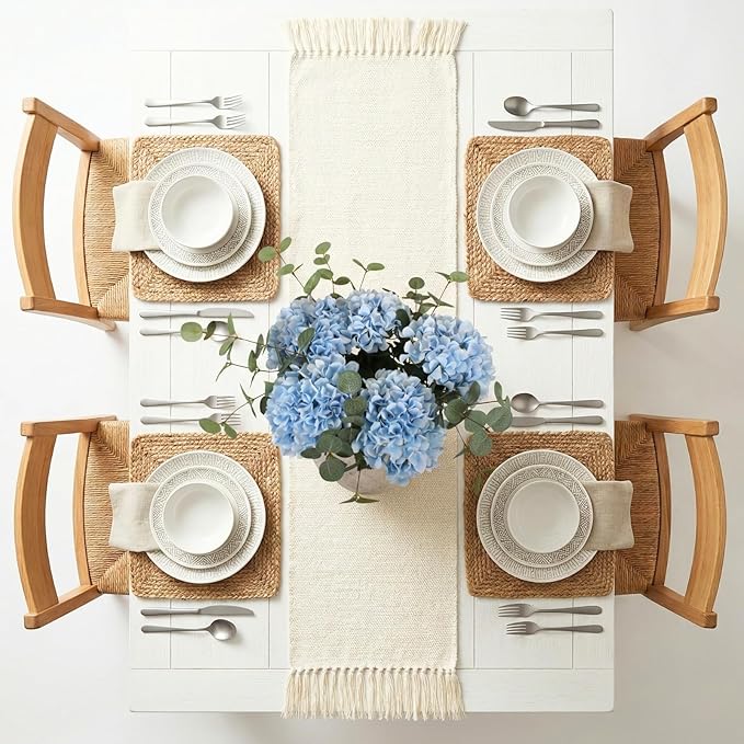 Blue Hydrangea Artificial Flowers Arrangement, 5 Real Touch Hydrangea Stems & 3 Faux Eucalyptus, Artificial Flowers for Table Centerpiece, Dining Room Living Room Decor, Spring Home Decor
