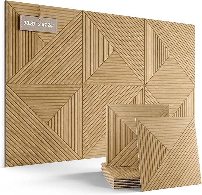 Fluxynara Large Felt Bulletin Board,Cork Board Alternative 70.87'' x 47.24'' Art Acoustical Wall Panels-6 Pack with 60 Adhesive Tabs,for Recording Studio/Home Offices-Natural Oak/Facet