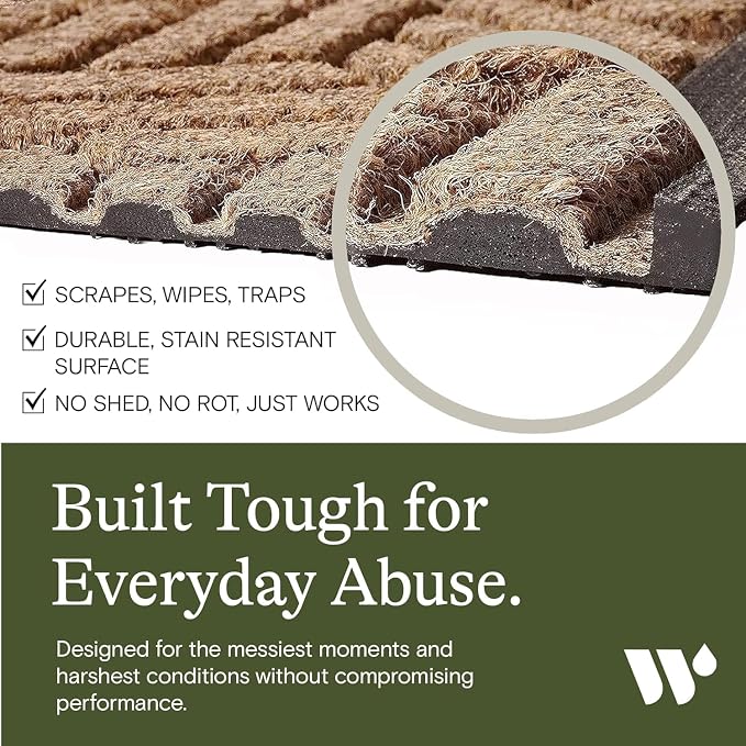 WaterHog Squares Front Door Mat Indoor Outdoor Entrance, Absorbent All-Weather Doormat with Non-Slip Rubber Backing, Dirt & Moisture Trapper, Low Profile, Easy Clean, Made in USA, 45.5"x70" Camel