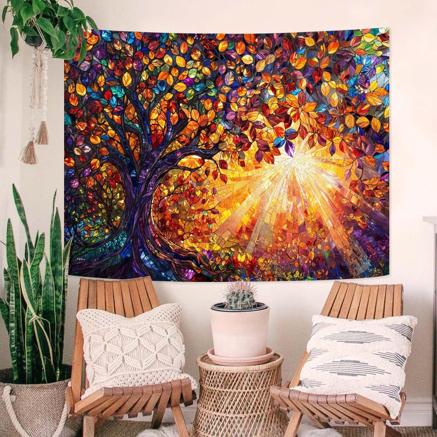 Lunerfex Tree of Life Tapestry Stained Glass Tapestry Wall Decor Tapestries for Bedroom Art Tapestries Wall Hanging for Bedroom Living Room Glass-Tree-03 44"x60"