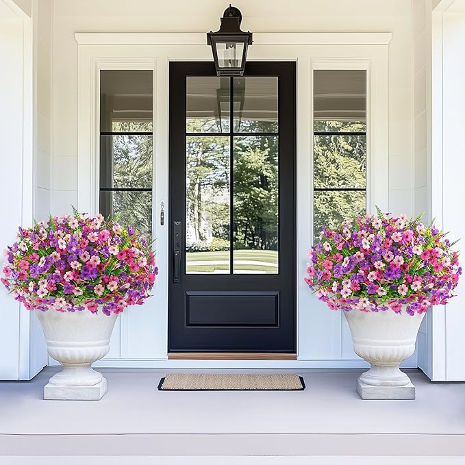 Yastouay 24 Bundles Artificial Flowers for Outdoors, UV Resistant Artificial Outdoor Flowers No Fade Fake Outdoor Flowers Plants for Garden Porch Window Box Pot Planters Decor (Mixing+Fern A)