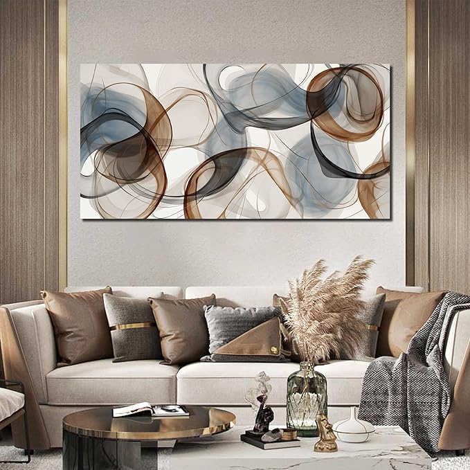 AOZEMI Abstract Art Wall Decor Light Blue Wall Art Brown Canvas Art Print Modern Large Artwork for Bedroom Bathroom Living Room Office 29"x 59"