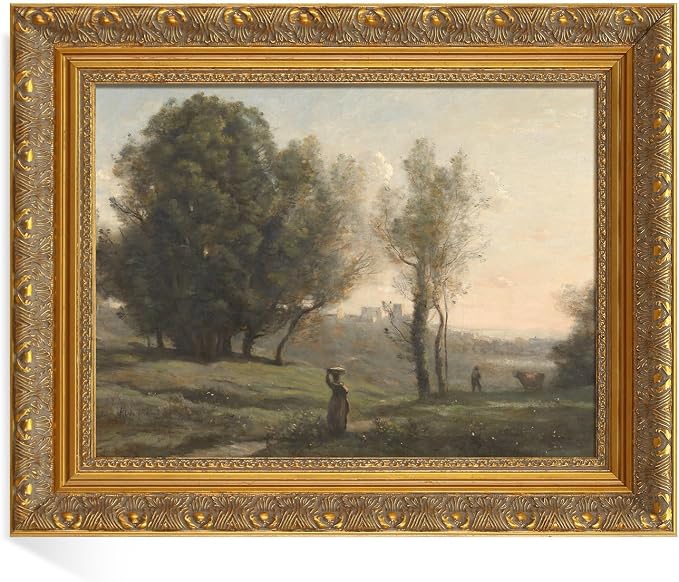 DIY Solid Wood Frame for 30x40 Canvas Oil Paintings, 2.4" Wide Antique Gold Ornate Picture Frame for Landscape Portrait Prints Posters (Empty Frame Only, No Plexiglass & Backing Board)