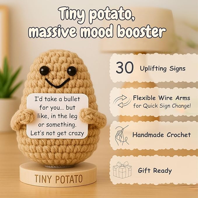 Funny Friendship Gift - Tiny Potato with 30 Sassy Messages for Women Friends Bestie BFF Coworkers - Best Friend Birthday Gifts for Women Sister | Positive Crochet Unique Present Idea for Mothers Day