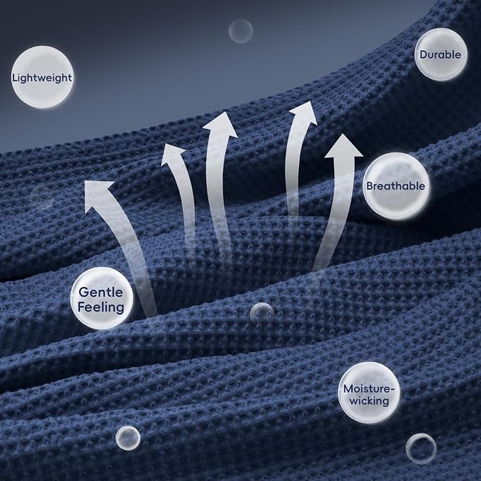 PHF Pre-Washed 100% Cotton Waffle Weave Blanket King Size for Bed,Snag Proof Throw Blanket for Couch Spring Summer Lightweight Breathable,Machine Washable, Home Decor Gift - Navy Blue/Bright Blue