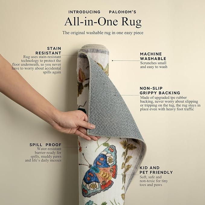 Washable Area Rugs for Living Room: 5x7 Bedroom Rug Vintage Rugs Stain Resistant Non Slip Low Pile Soft Lightweight Carpet for Kitchen Dining Room Farmhouse Nursery Kids Room Indoor