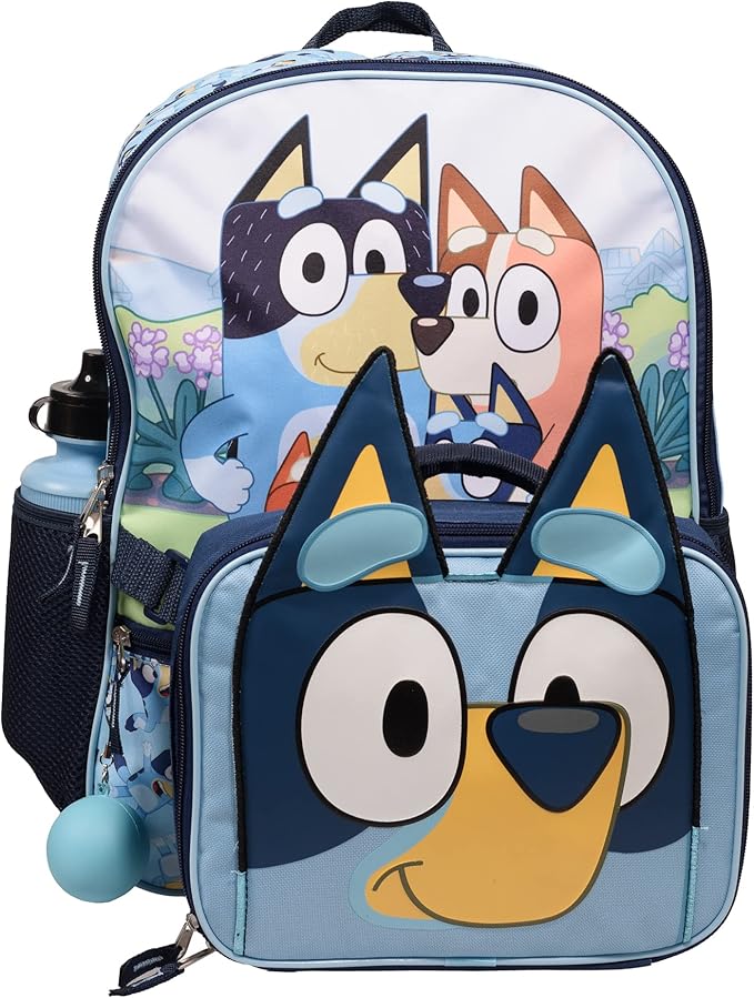 AI ACCESSORY INNOVATIONS Bluey 4 Piece Backpack Set for Pre School Girls & Boys, Kids 16" School Bag