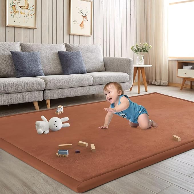Baby Play Mat for Floor Nursery Muscle Mat Area Playroom Rug 39"x59" Elastic Foam 1.3" Thick Crawling Mat for Babies,Toddlers, Infants,Kids (Brick Red)