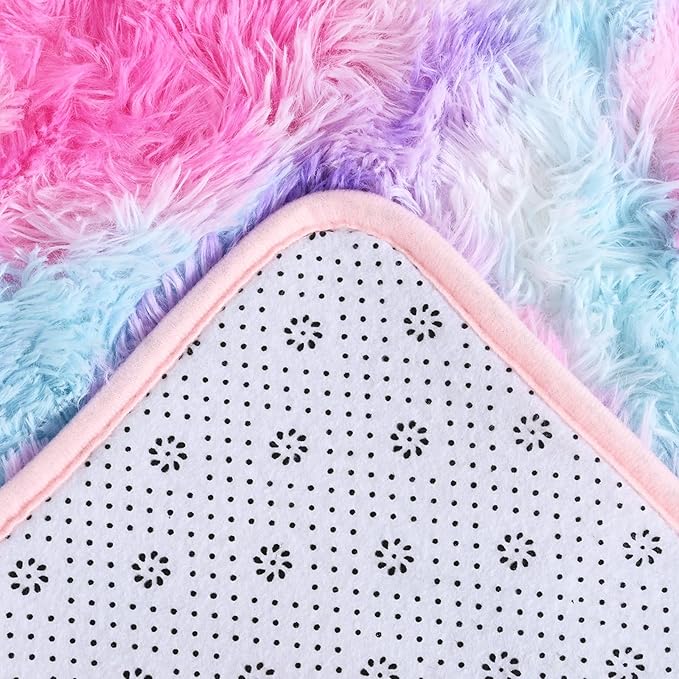 AROGAN Soft Rainbow Area Rugs for Girls Room 2x4 Feet, Fluffy Girls Bedroom Rugs, Princess Rug, Cute Colorful Carpet for Kids Teens Nursery Toddler (Hot Pink)