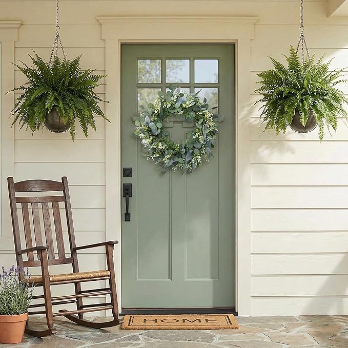 Pinkpum 20'' Eucalyptus Wreath for Front Door Porch Window Green Decor for Home Farmhouse Wall Spring Summer Fall Outdoor Indoor All Seasons