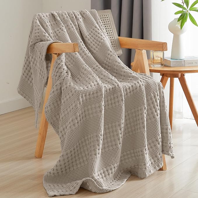 PHF 100% Cotton Waffle Throw Blanket for Couch, Lightweight Breathable and Soft for Summer, Luxury Aesthetic Waffle Weave Blanket for Home Decor & Office, Gifts for Women, 50"x60", Pearl Gray
