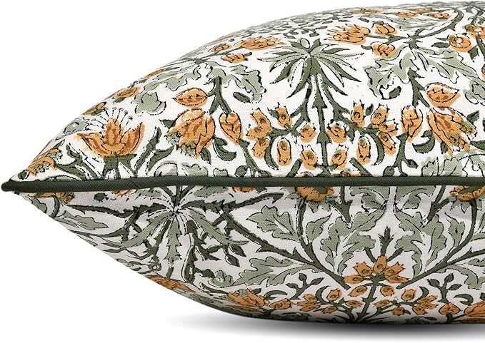 Ridhi Block Print Goldenrod Yellow Pillow Cover 18" x 18" (Pack of 2) Decorative Couch Pillows for Living Room, Chic Boho Cute Outdoor Pillows Covers Gifts for Spring, Easter and Valentine