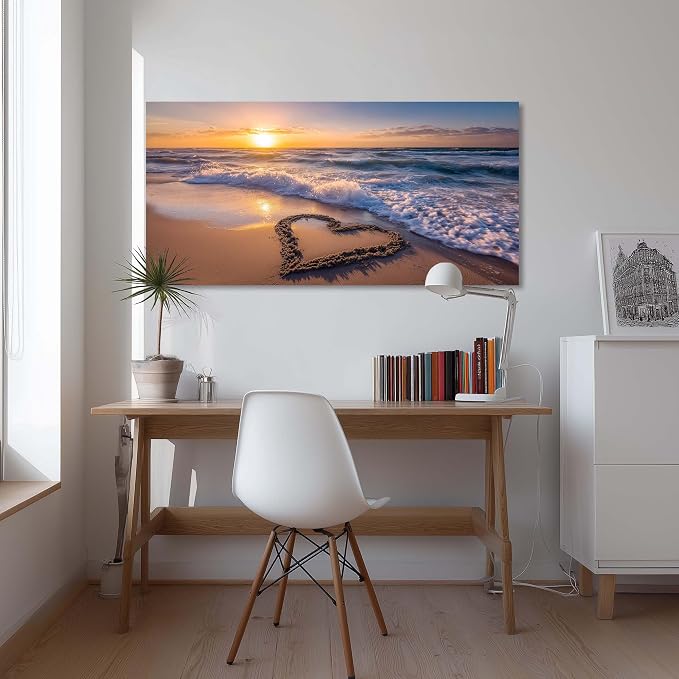 Ggaafet Romantic Love Beach Wall Art for Living Room Canvas Painting Prints Romance Sunset Brown Sandbeach Art Deco Modern Artwork Office Bedroom Family Room Decor Extra Large