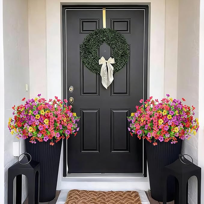 Hrobek Fake Flowers for Outdoors Faux Plants Outside Indoor,UV Resistant Realistic Silk Artificial Daisy for Home Patio Garden Back Yard Front Porch Decor Spring Summer(12 Bunches,4 Multi Colors)