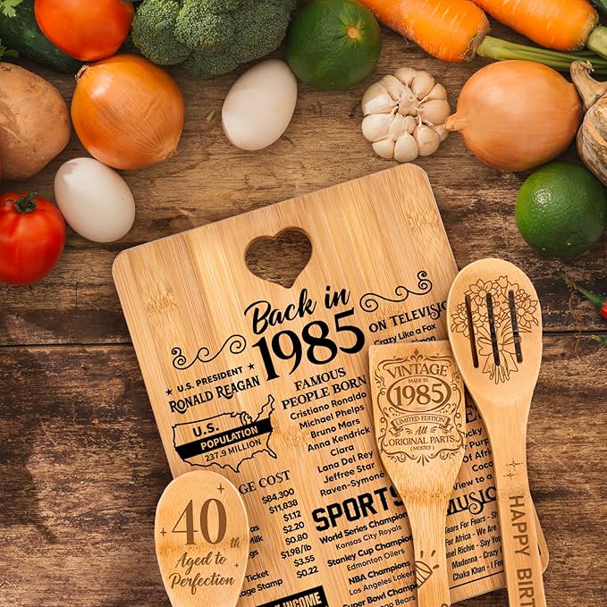 40th Birthday Gifts Women - "Back in 1985" 40th Birthday Gifts Men Cutting Board, Bamboo-Made Engraved "Year 1985 News" 40th Birthday Gifts for Women