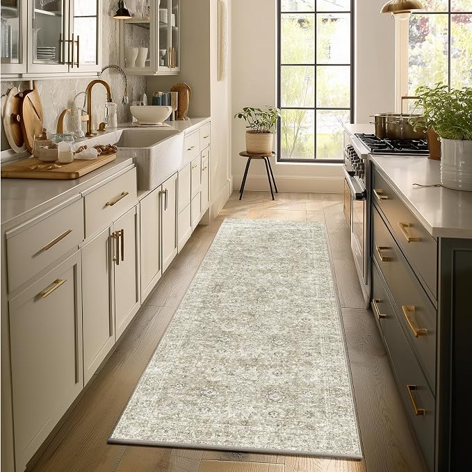 Machine Washable Hallway Runner Rug: 2'x6' Kitchen Rugs Soft Non-Slip Low Pile Vintage Boho Carpet Runners for Indoor Entryway Kitchen Bedside Bedroom Bathroom Farmhouse Decor