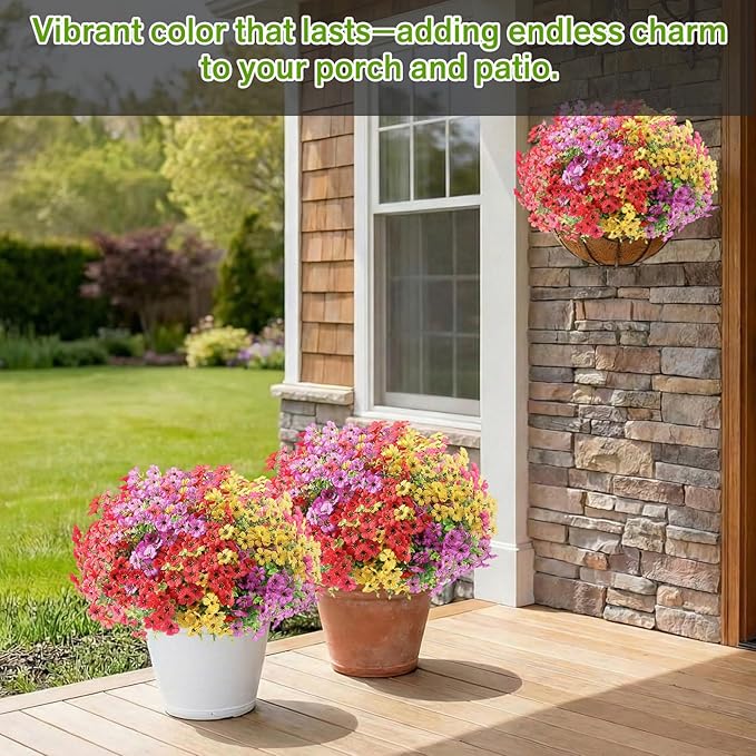 Artificial Flowers Fake Plants for Outdoors Spring Decoration, 13Bundles Silk Realistic UV Resistant Faux Flowers for Outside Planter Porch Yard Patio Garden Home Indoor, Mix