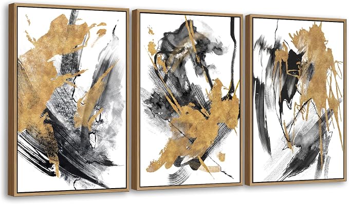 Large Modern Painting Wall Art for Living Room Natural Wood Float Framed Art Set of 3 Abstract Canvas Pictures Minimalist Artwork Canvas Prints for Bedroom Home Office Wall Decor 16X24inX3pcs