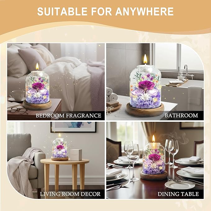 Gifts for Mom, Preserved Rose Flowers in Glass Dome, Forever Flowers for Delivery, Eternal Rose, Birthday Gifts for Women, Mothers Day for Grandma, Wife, Daughter, Anniversary(Purple)